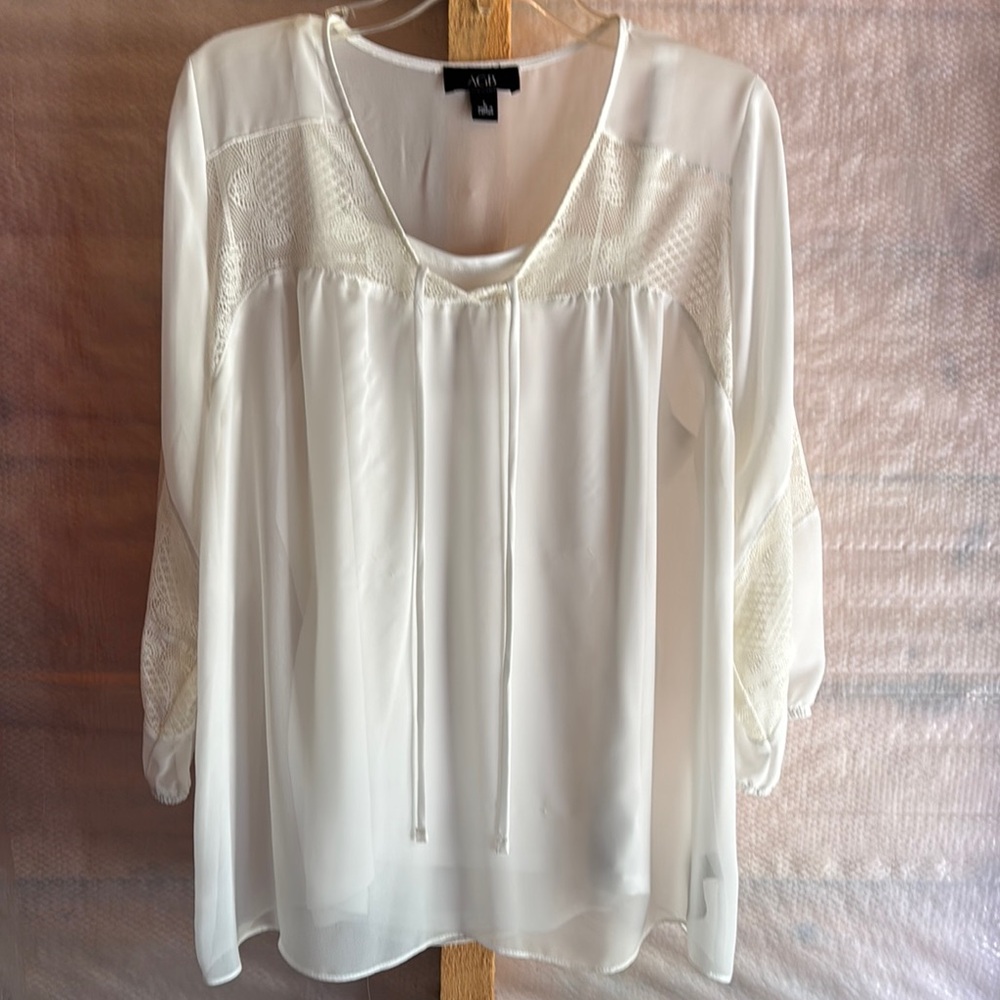 AGB White Flutter Sleeve Blouse with Tie Front